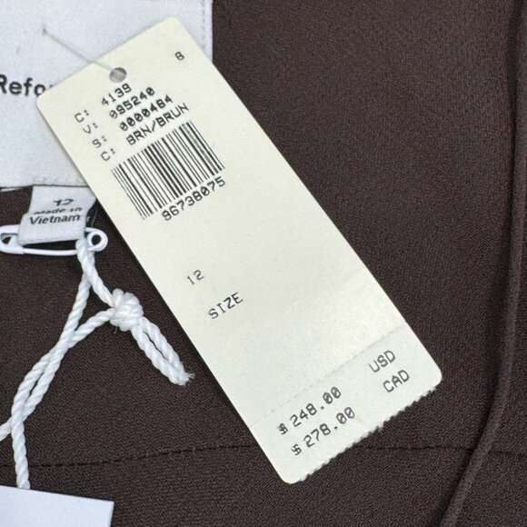 Reformation Suki Slip Midi Dress Pleated Ruffle Hem Sleeveless Brown Lined US 12 - Picture 7 of 11